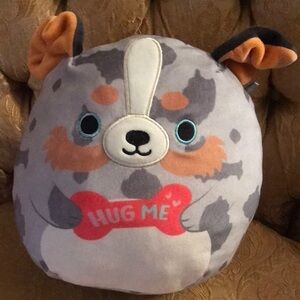 Squishmallow - Gray speckled dog with “Hug Me” bone